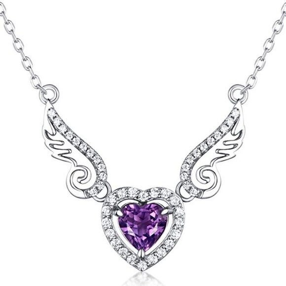 💎 Hollow Purple Heart Wings Lovely Pendant Necklace for Women EVGG1052